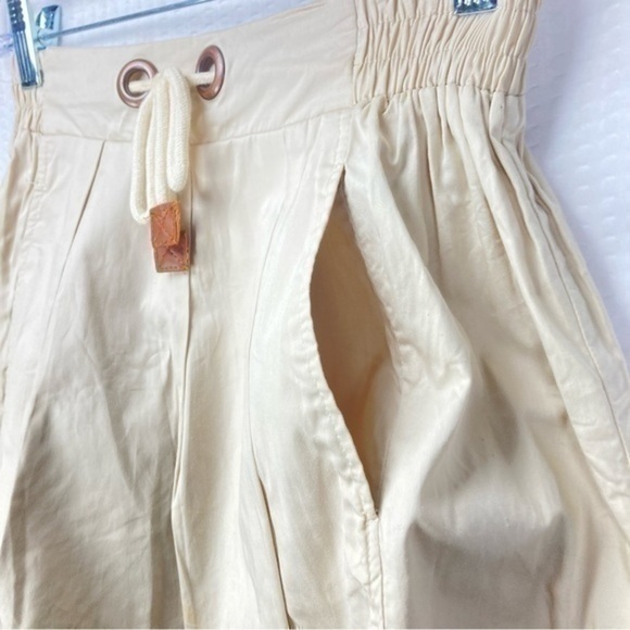 Zara Skater Skirt Womens X-Small Beige Khaki Elastic Waistband Drawstring Mini - Picture 4 of 10